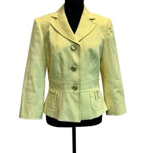 Tahari Arthur S. Levine yellow tailored Blazer single breasted textured Sz 6